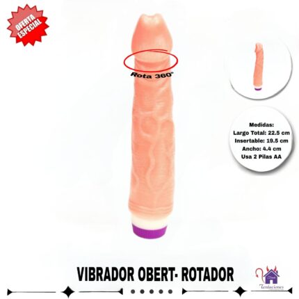 Esta imagen describe la Forma de Uso y Medidas del Vibrador Obert Rotador