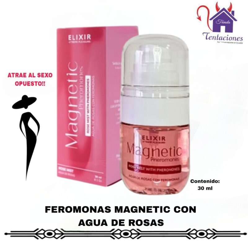 Esta imagen describe la Presentación y Forma de Uso de las Feromonas y Forma de Uso de las Feromonas Magnetic con Agua de Rosas