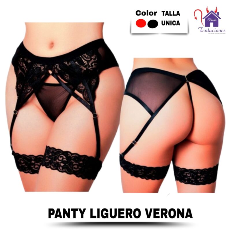 Esta imagen describe las Medidas y Características del Panty y Liguero Verona