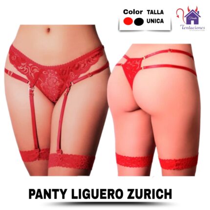 Esta imagen describe las Medidas y Características del Panty Liguero Zurich