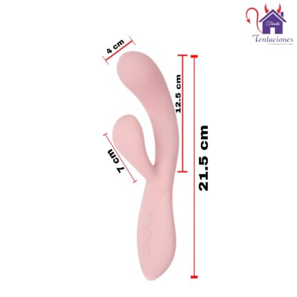 Esta imagen describe las Medidas y Características del Flexi Vibrador Rabbit con App