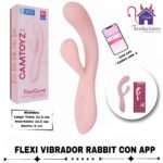 Esta imagen describe la Presentación y Medidas del Flexi Vibrador Rabbit con App