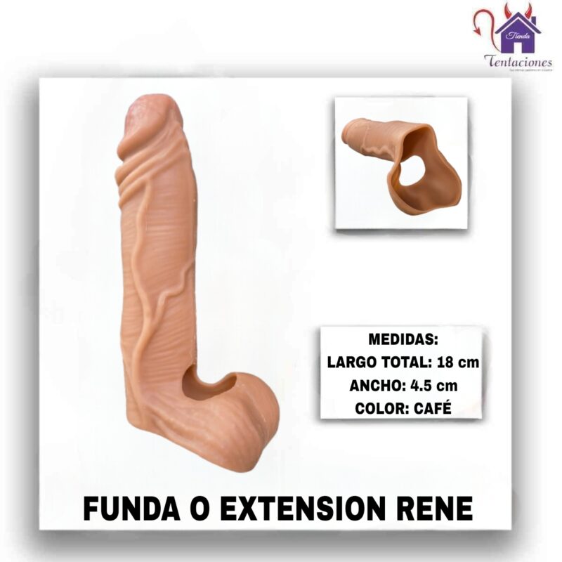 La imagen describe la Presentación y Medidas de la Funda o Extension Rene