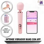 Esta imagen describe las Medidas y Presentación del Intense Vibrador Wand con App