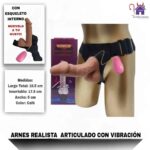 Esta imagen describe las Características y Forma de Uso del Arnés Realista Articulado con Vibración