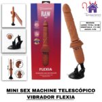 Esta imagen describe las Medidas y Características de la Mini Sex Machine Telescópico Vibrador Flexia