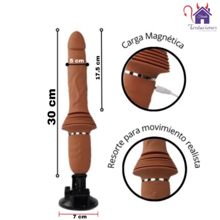 Esta imagen describe las Medidas y Contenido de la Mini Sex Machine Telescópico Vibrador Flexia