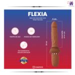 Esta imagen describe las Medidas Forma de Uso y de la Mini Sex Machine Telescópico Vibrador Flexia
