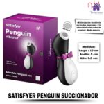 Esta imagen describe el Contenido y Medidas del Satisfyer Penguin Succionador