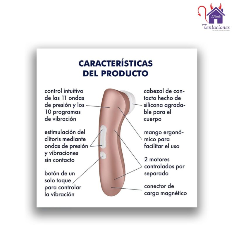 Esta imagen describe las Características y Contenido del Satisfyer Pro2+ Succionado