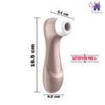 Esta imagen describe las Medidas y Forma de Uso del Satisfyer Pro2+ Succionador