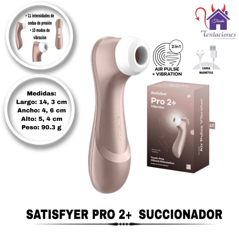 Esta imagen describe la Presentación y Medidas del Satisfyer Pro2+ Succionador