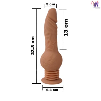 Esta imagen describe las Características y Medidas del Mini Sex Machine con ventosa Velosten