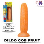 Esta imagen describe las Medidas y Contenido del Dildo Cob Fruit