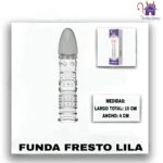Esta imagen describe la Presentación y Forma de Uso de la Funda Fresto Lila