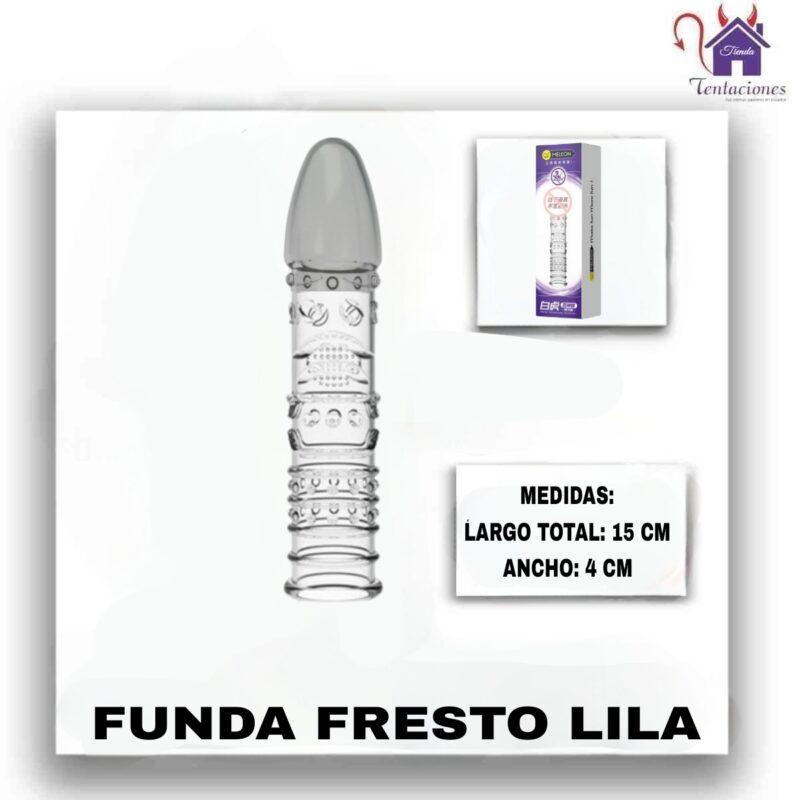 Esta imagen describe la Presentación y Forma de Uso de la Funda Fresto Lila