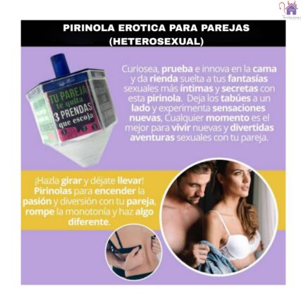 Esta imagen describe el Contenido y Presentación de la Pirinola Heterosexual Parejas Prendas