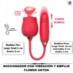 Esta imagen describe la Presentación y Características del Succionador con Vibración y Empuje Flower Anton