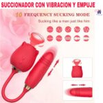 Esta imagen describe la Presentación y Medidas del Succionador con Vibración y Empuje Flower Anton