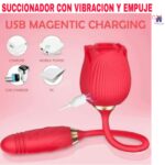 Esta imagen describe la Presentación y Propiedades del Succionador con Vibración y Empuje Flower Anton