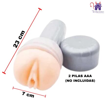 Esta imagen describe las Medidas y Forma de Uso de la Vagina con Vibración Hanoy Humper