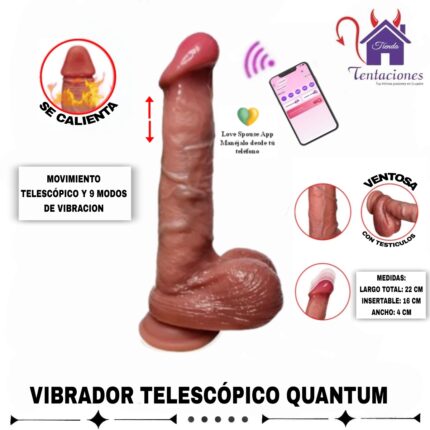 Esta imagen describe las Medidas y Características del Vibrador Telescópico Quantum